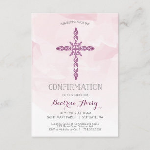 Invitation de confirmation de la fille, croix et a