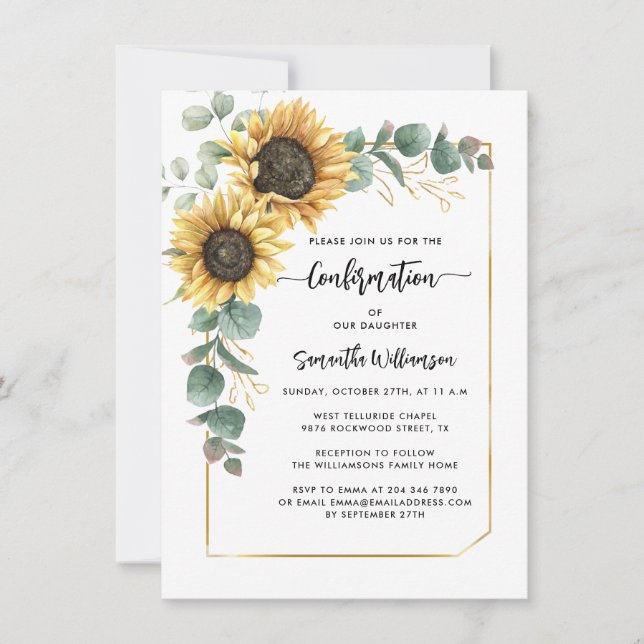 Invitation de confirmation de tournesol floral (Devant)