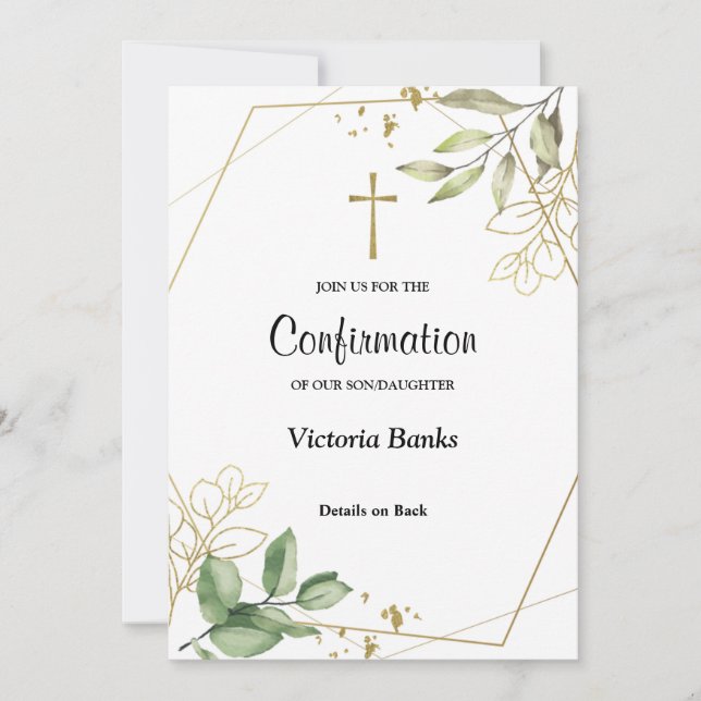 Invitation de confirmation de verdure Gold (Devant)
