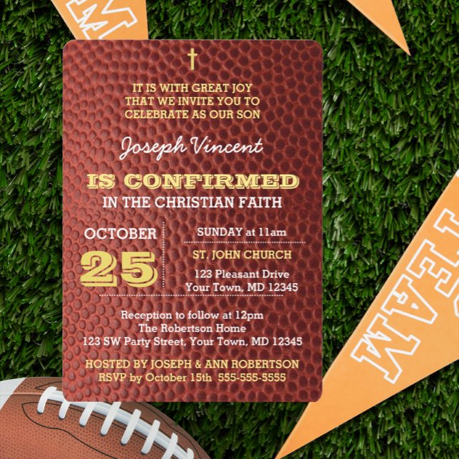 Invitation de confirmation d'or de football (Créateur téléchargé)