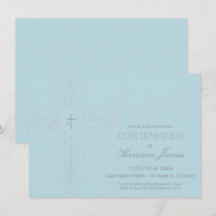 Invitation de confirmation du garçon avec croix, i