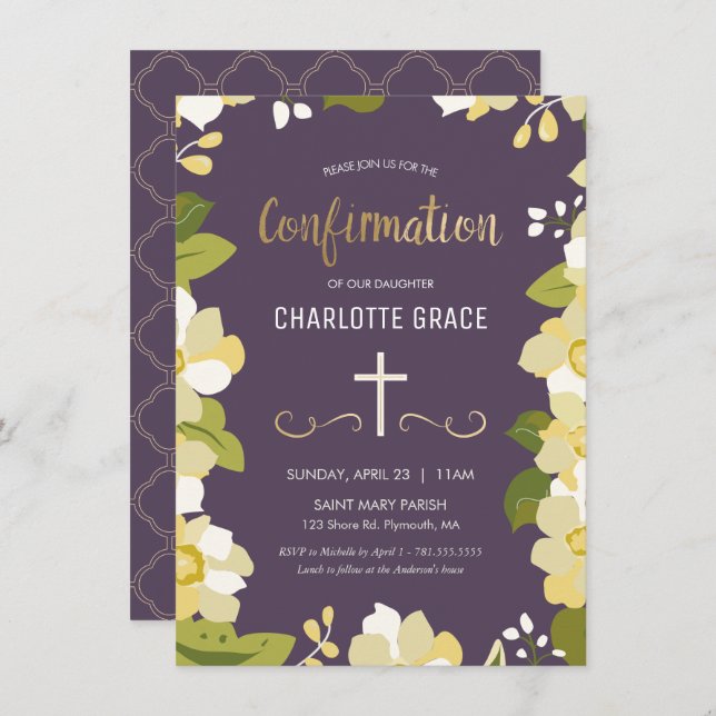 Invitation de confirmation, fille, personnalisatio (Devant / Derrière)