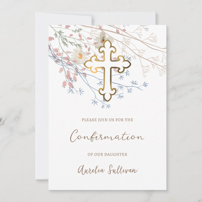 Invitation de confirmation Fleur sauvage Pastel (Devant)