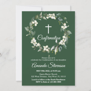 Invitation de confirmation Florale de verdure fonc