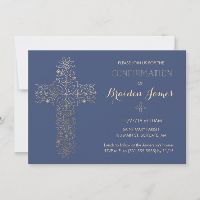Invitation de confirmation - Invitation Gold Cross (Devant)
