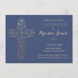 Invitation de confirmation - Invitation Gold Cross