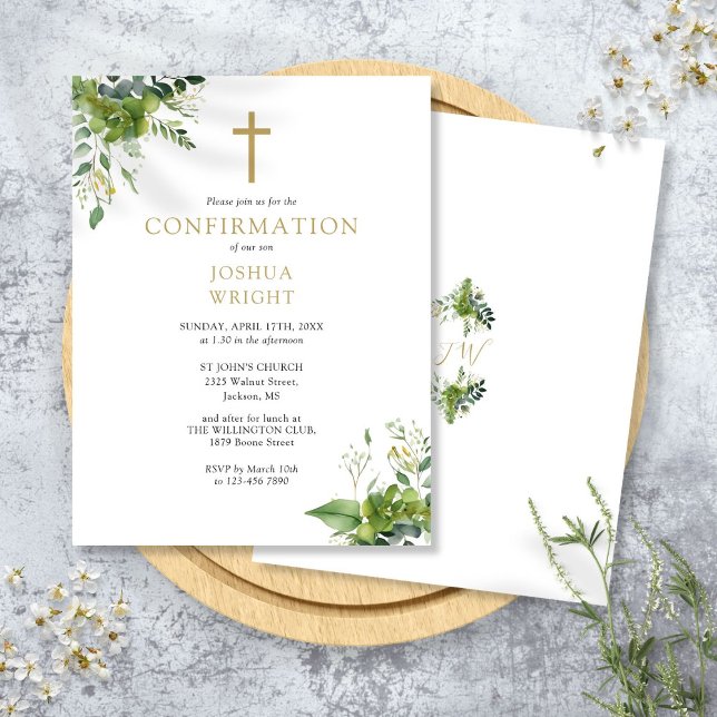 Invitation de confirmation Monogramme de verdure (Greenery Monogram Confirmation Invitation Postcard)