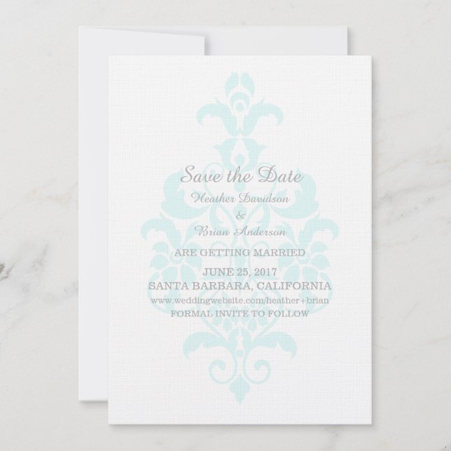 Invitation de conservation de date Aqua Subtle Dam (Devant)