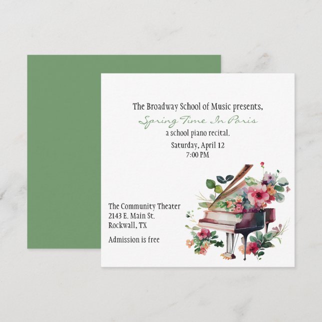 Invitation de considérant de piano personnalisé ch (Devant / Derrière)