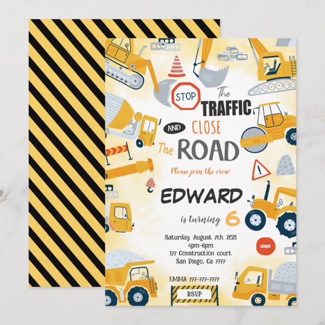 Invitation de construction du 6e anniversaire (Devant / Derrière)