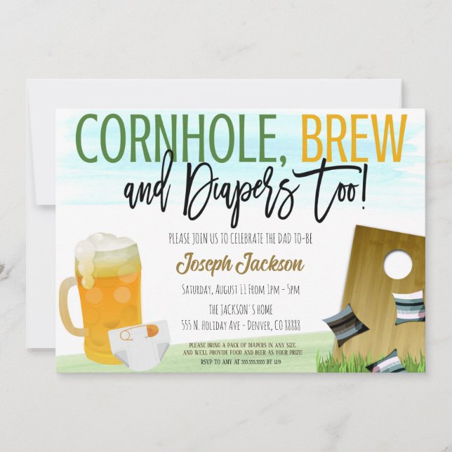 Invitation de Cornhole et de Beer Baby shower (Devant)