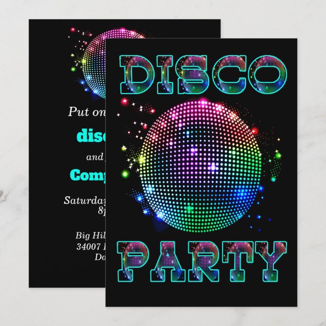 Invitation de coutume de partie de disco de boule (Devant / Derrière)