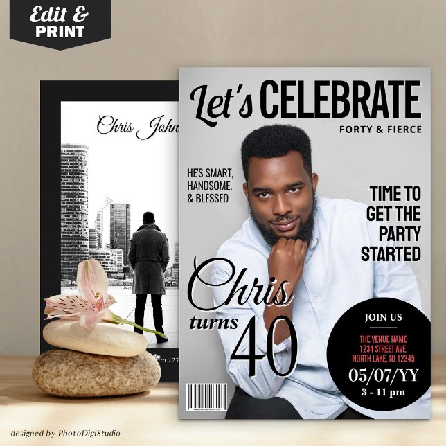 Invitation de couverture du magazine Anniversaire  (Birthday Magazine Cover Invitation | Modern Invite)