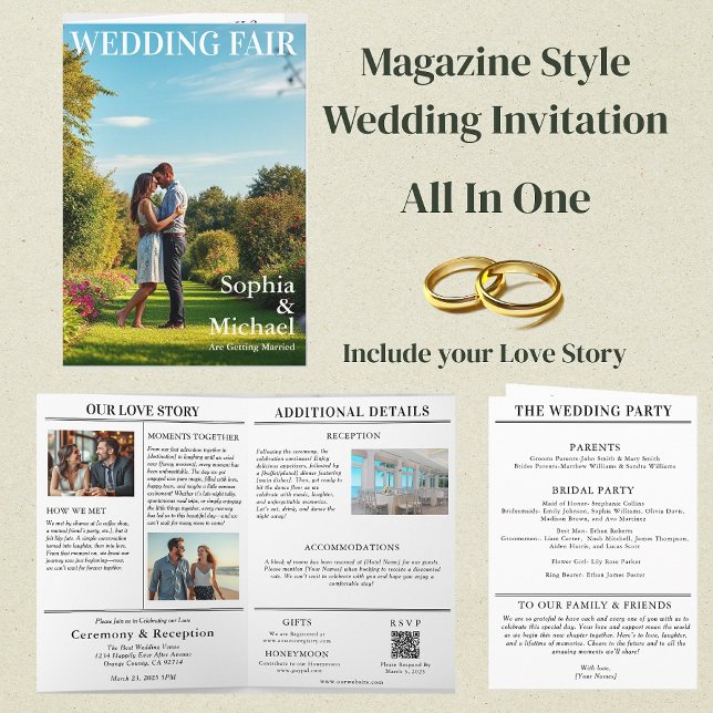 Invitation de couverture du magazine de mariage du (Garden Wedding Magazine Cover Invitation All in One)