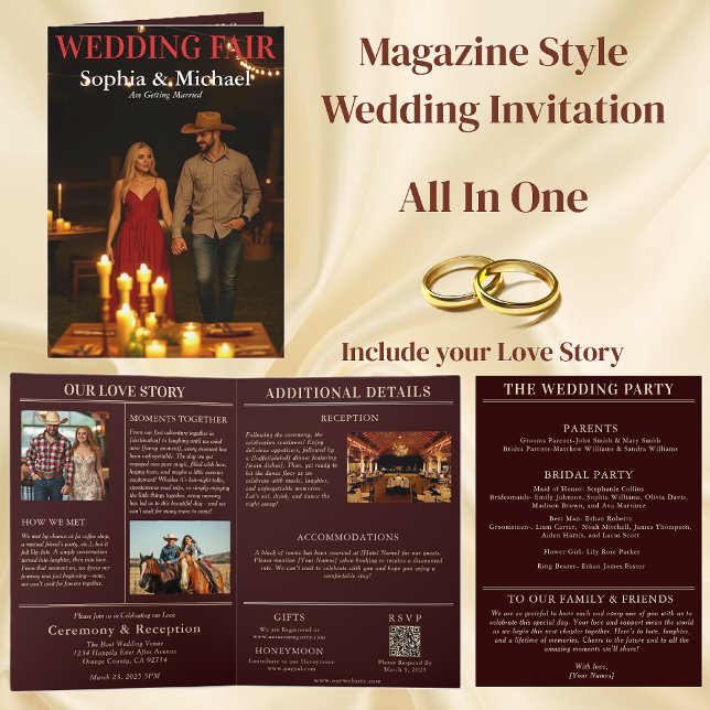 Invitation de couverture du magazine de pays maria (Wedding Country Magazine Cover Invitation All in One)
