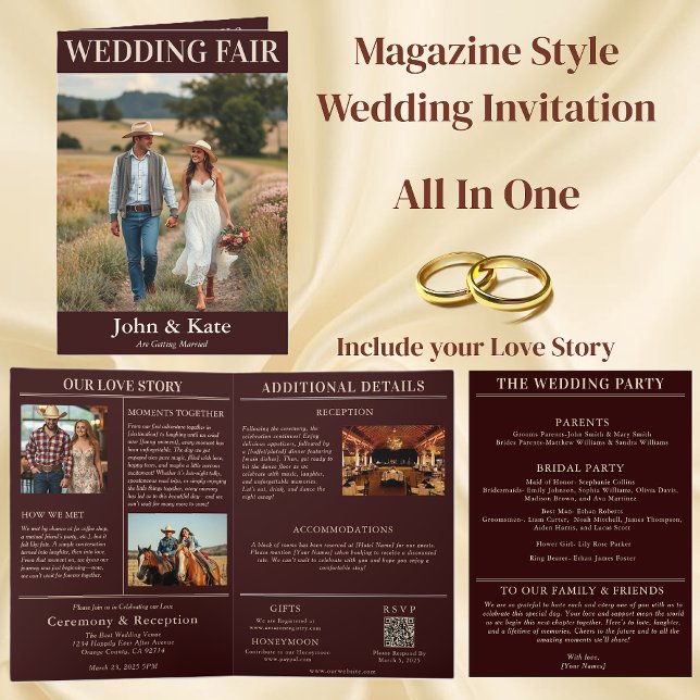 Invitation de couverture du magazine mariage campa (Country Wedding Magazine Cover-All in One Invitation)