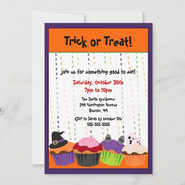 Invitation de Cupcake effrayant pour Halloween CUT (Devant)