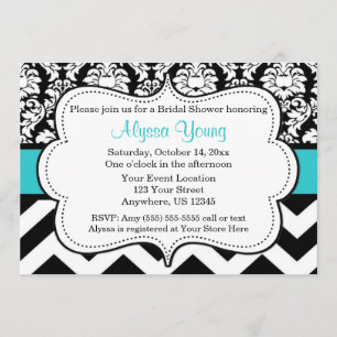 Invitation de damassé de Chevron de noir bleu