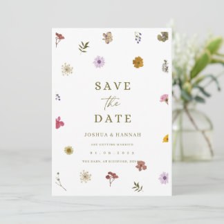 Invitation de date de sauvegarde de fleur pressée 