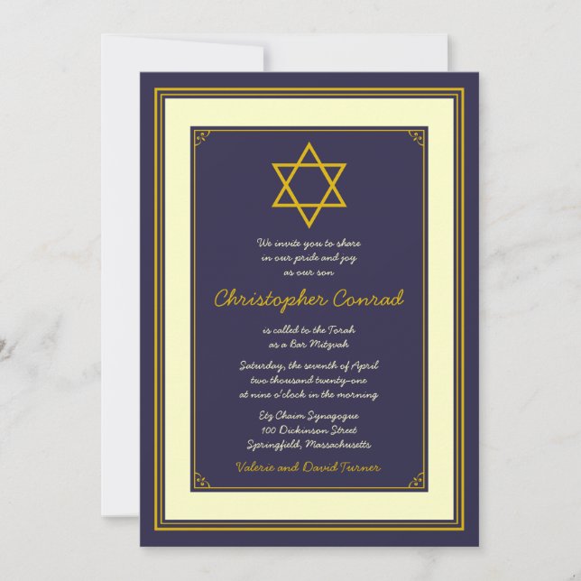Invitation de David Bar Mitzvah (Devant)