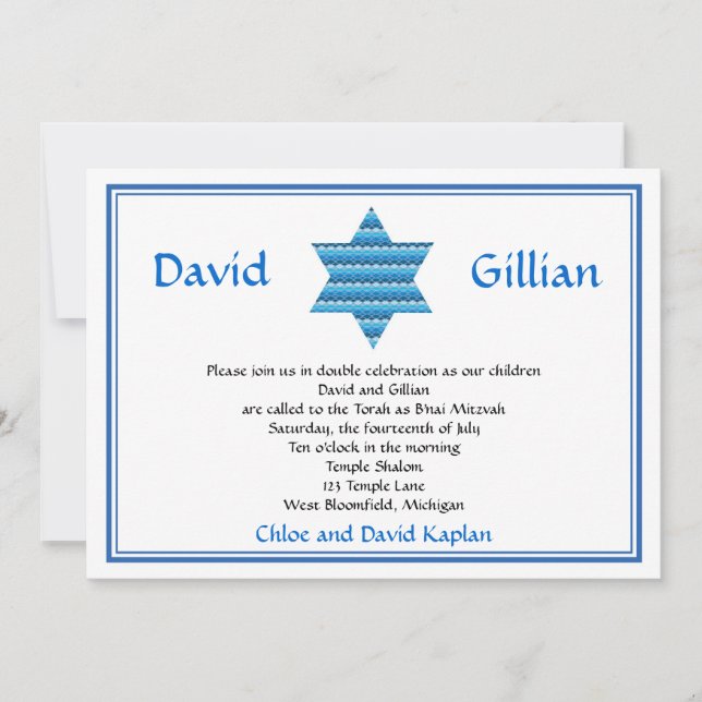 Invitation de David Twins Bar Mitzvah (Devant)