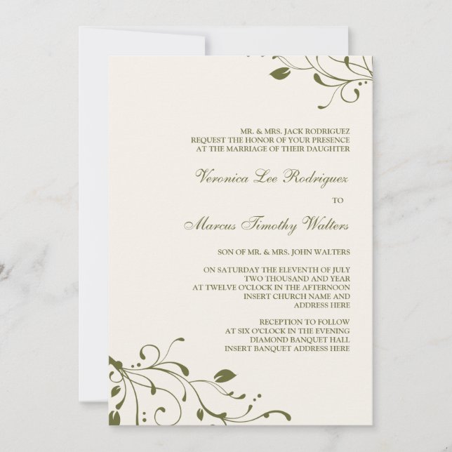 Invitation de decal floral vert Sage (Devant)