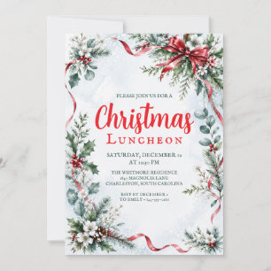 Invitation de déjeuner de Noël Ruban Rouge Aquarel