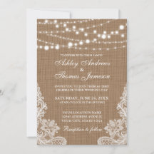 Invitation de dentelle de Mariage rustique Burlap