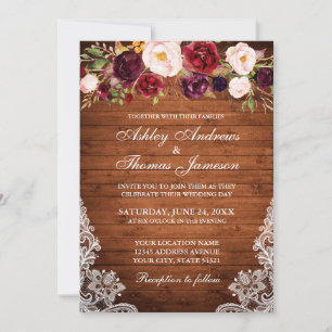 Invitation de dentelle en bois de Mariage rustique