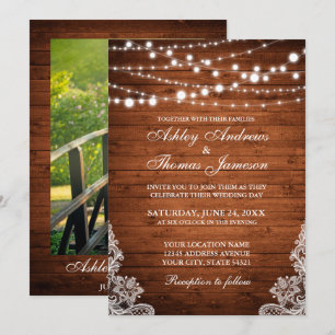 Invitation de dentelle en bois Mariage rustique PB