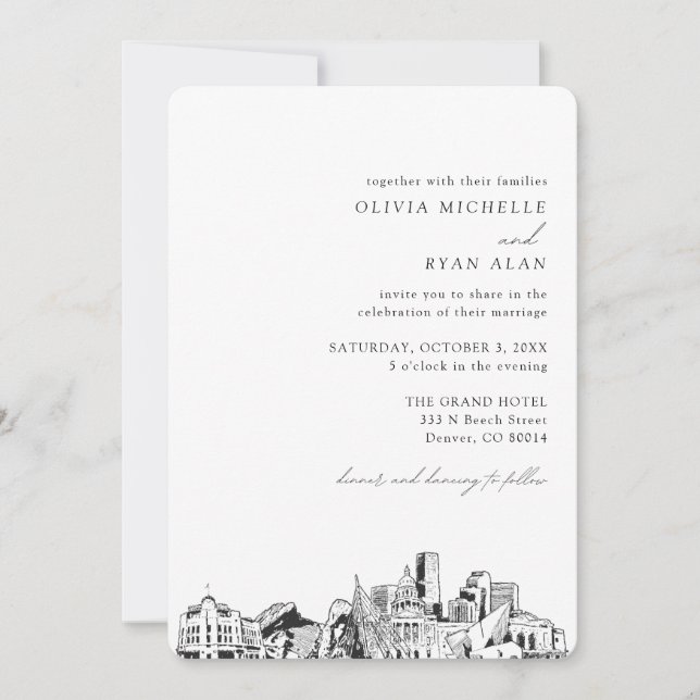 Invitation de Denver Mariage élégante Skyline (Devant)