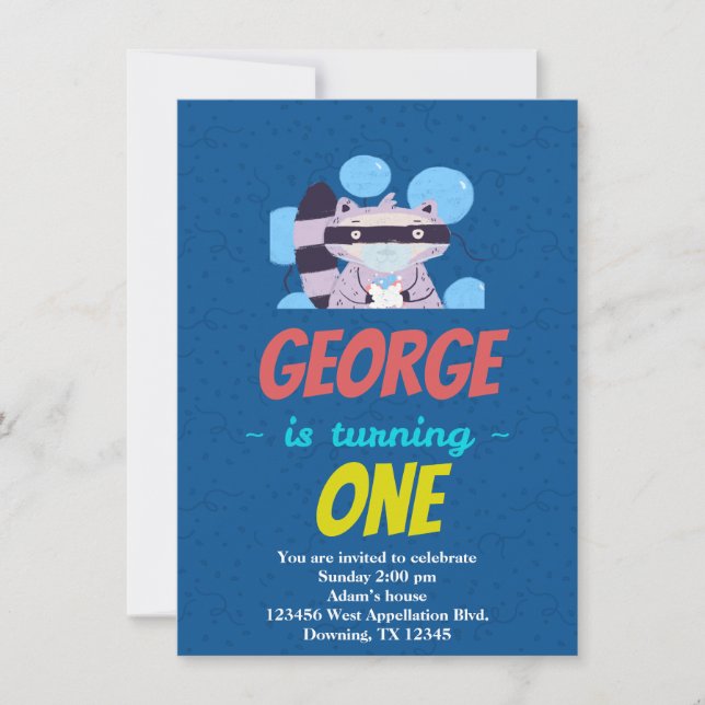 Invitation de dessin animé sur mesure du Raccoon p (Devant)