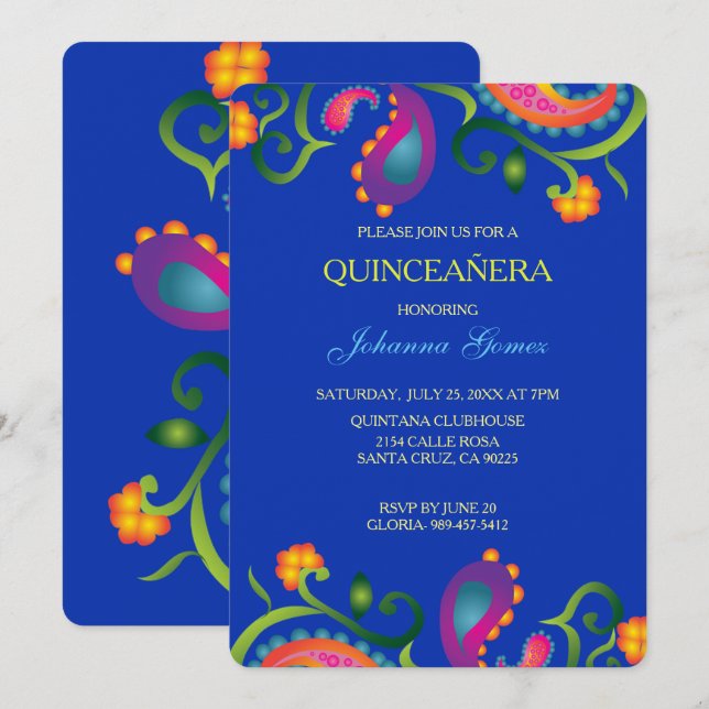 INVITATION DE DIA DE LOS MUERTOS QUINCEAÑERA (Devant / Derrière)