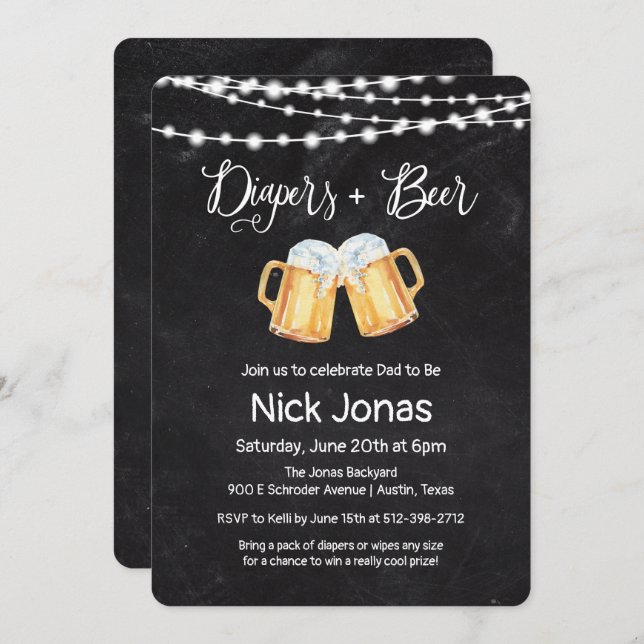 Invitation de Diapers et de Chalkboard de bière (Devant / Derrière)