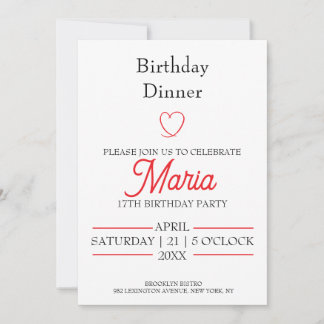 Invitation de dîner d'anniversaire minimaliste rou