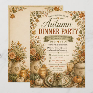Invitation de dîner de fête rustique d'automne de