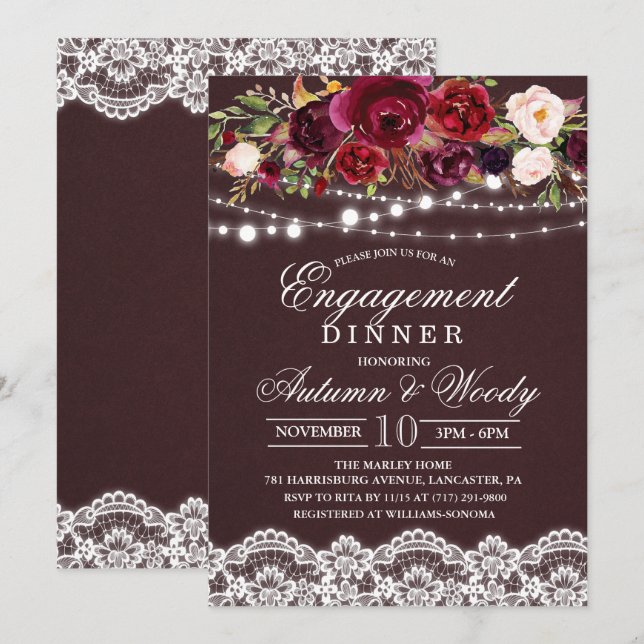 Invitation de dîner de fiançailles florale d'autom (Devant / Derrière)