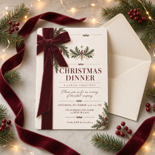 Invitation de dîner de Noël au ruban de velours bo