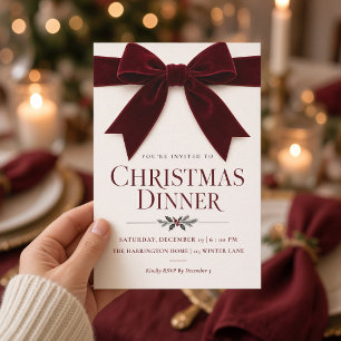 Invitation de dîner de Noël au ruban de velours bu