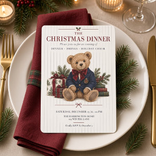 Invitation de dîner de Noël avec un ours en peluch