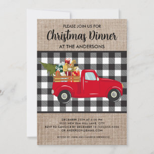 Invitation de dîner de Noël vintage avec camion à