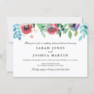 Invitation de dîner de répétition de fleurs aquare