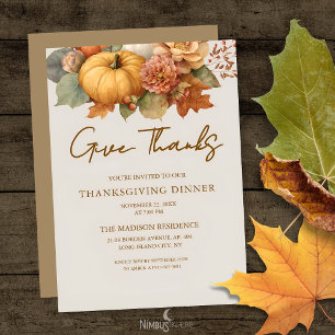 Invitation de dîner de Thanksgiving à fleurs discr