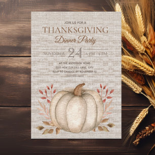 Invitation de dîner de Thanksgiving au lin rustiqu