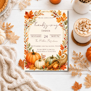 Invitation de dîner de Thanksgiving automnal rusti