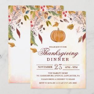 Invitation de dîner de Thanksgiving d'automne de c