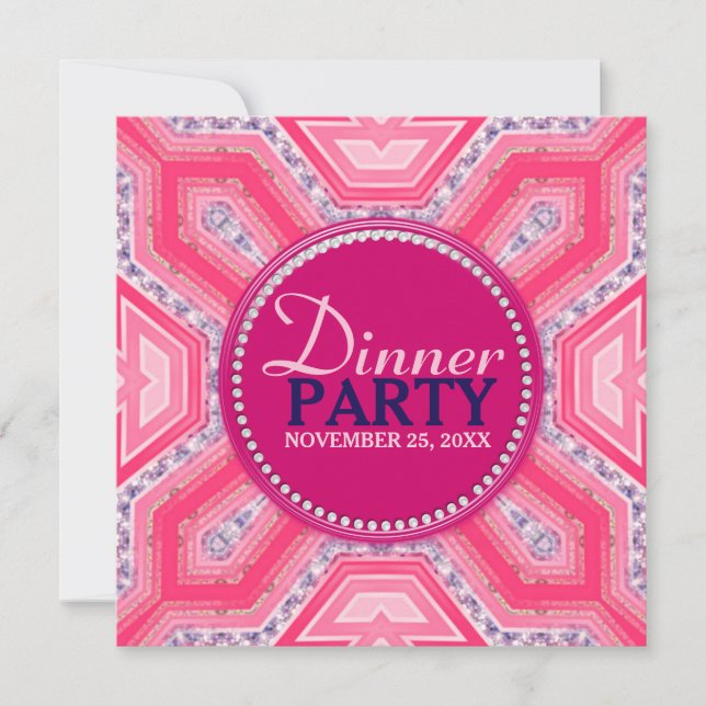 Invitation de dîner Geometric Tech rose lilas (Devant)