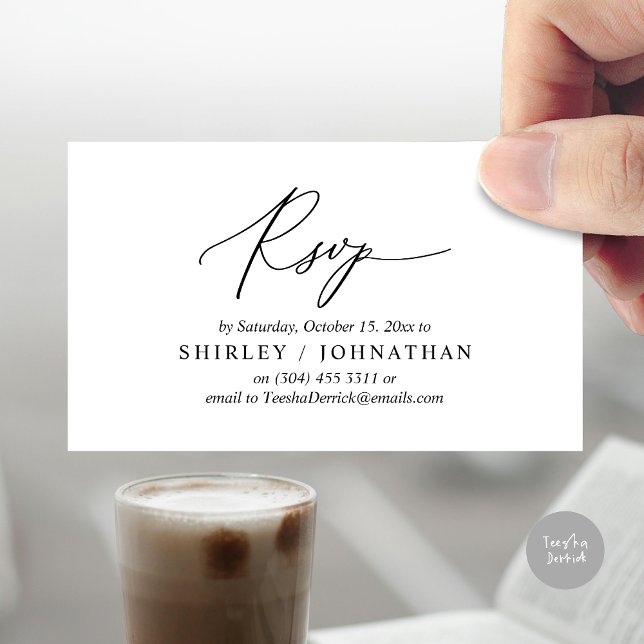 Invitation de dîner Mariage RSVP romantique modern (Modern Romantic RSVP Wedding Dinner Invitation Enclosed Reminder Online Email Card, White Black )