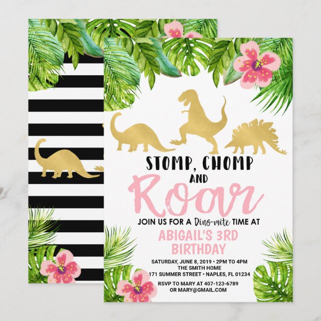 Invitation de Dino d'invitation d'anniversaire de (Devant / Derrière)