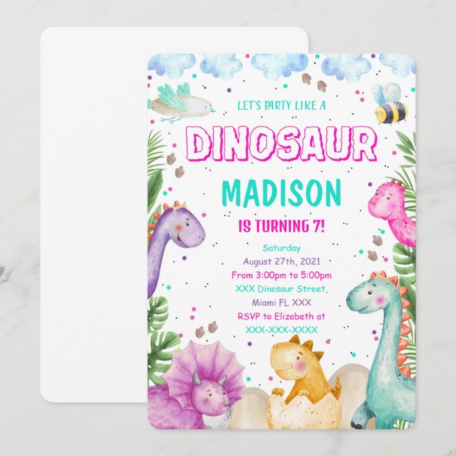 Invitation de dinosaure (Devant / Derrière)